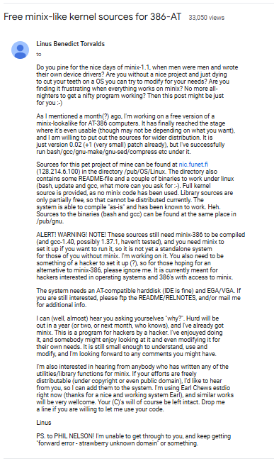 Linux Official announcement from Linus Torvald